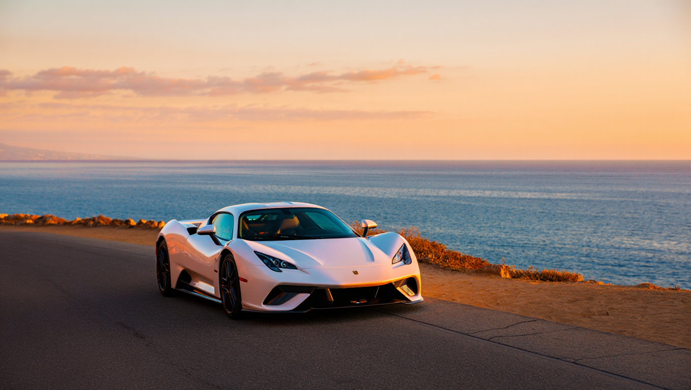 Exotic Lamborghini luxury car rental for exploring the New Jersey coast at sunset